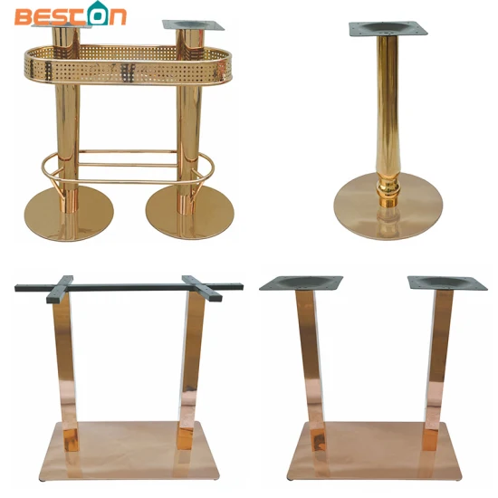 Meubles de bureau brossés, acier inoxydable chromé, base de Table industrielle forgée en or